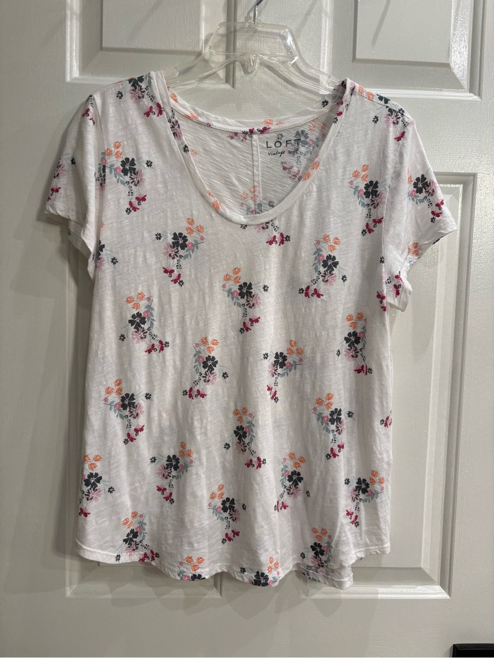 LOFT White Floral Scoop Neck Short Sleeve Tee